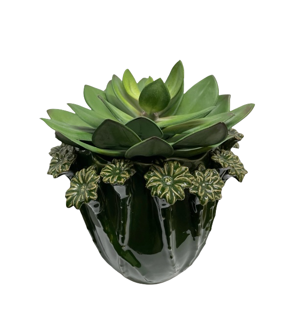 Keramiek vaas met bloemenornament met vetplant