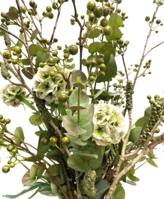 Groen, kunstboeket, bessentak, sfeermaker,