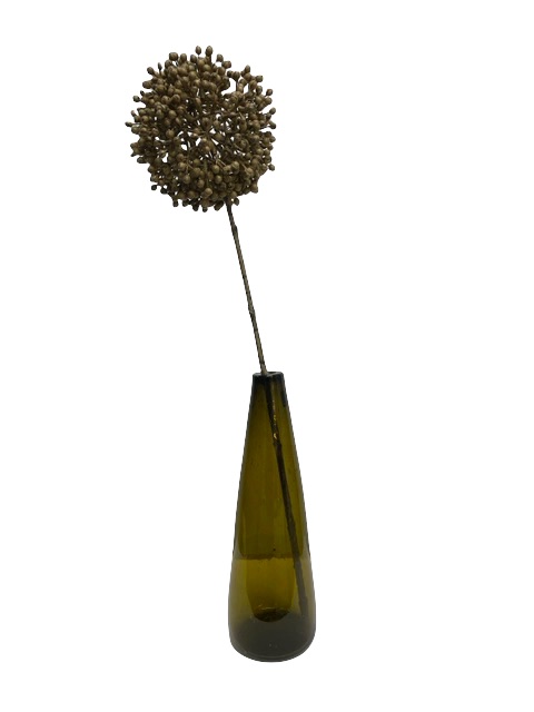 Handgemaakte Maison Zoe met alliumbol vaas olijf gerecycled glas