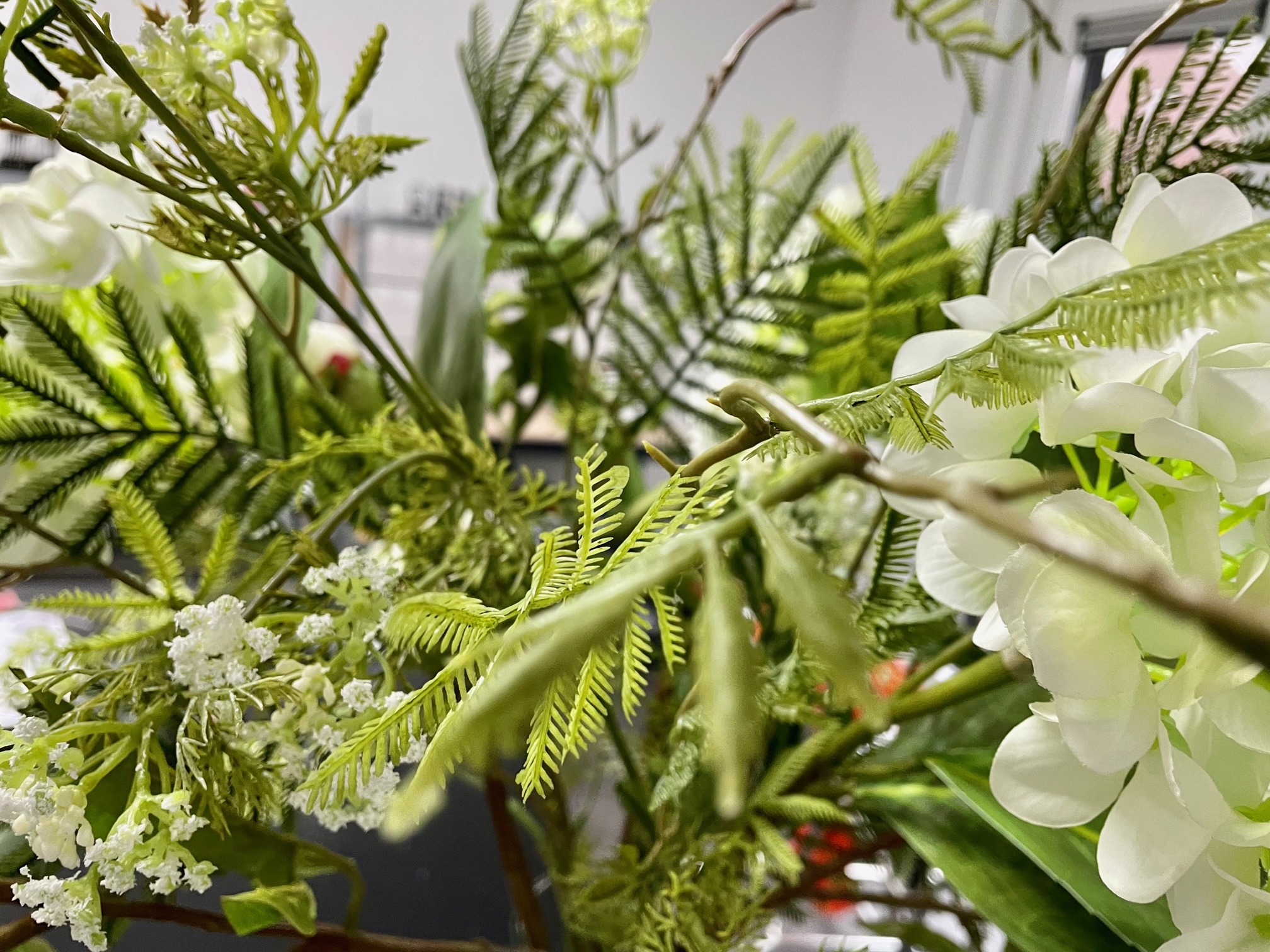 Kunstbloemen boeket met witte hortensia